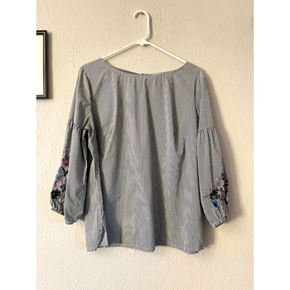 Long sleeved pin stripe floral flowy top;embroidered sleeves,cotton, cottagecore